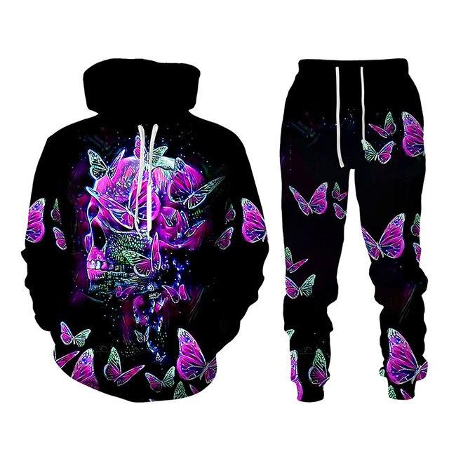 

Толстовка с 3d принтом в стиле панк, брюки, костюм из двух предметов, мужской осенне-зимний повседневный свитер, пуловер, модная мужская одежда в готическом стиле XXXL