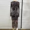 Fashion Hollow Leopard Print Sexy Evening Dress Women Long Sleeve Slim Fit Casual Party Club Dresses Women Elegant Street High Waist Long Dress 25891