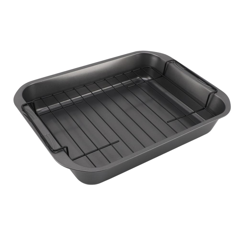 Roast Pan with Rack Rectangle Broiling Pan Carbon Steel Iron Handle Anti Stick Dishwasher Safe Baking Pan for Turkeys