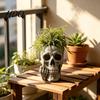 Small Plant Holder Skull Planter with Middle‑Finger Gesture Resin Succulent Pot Gothic Skeleton Head Retro Sculpture Flower Unique Desktop