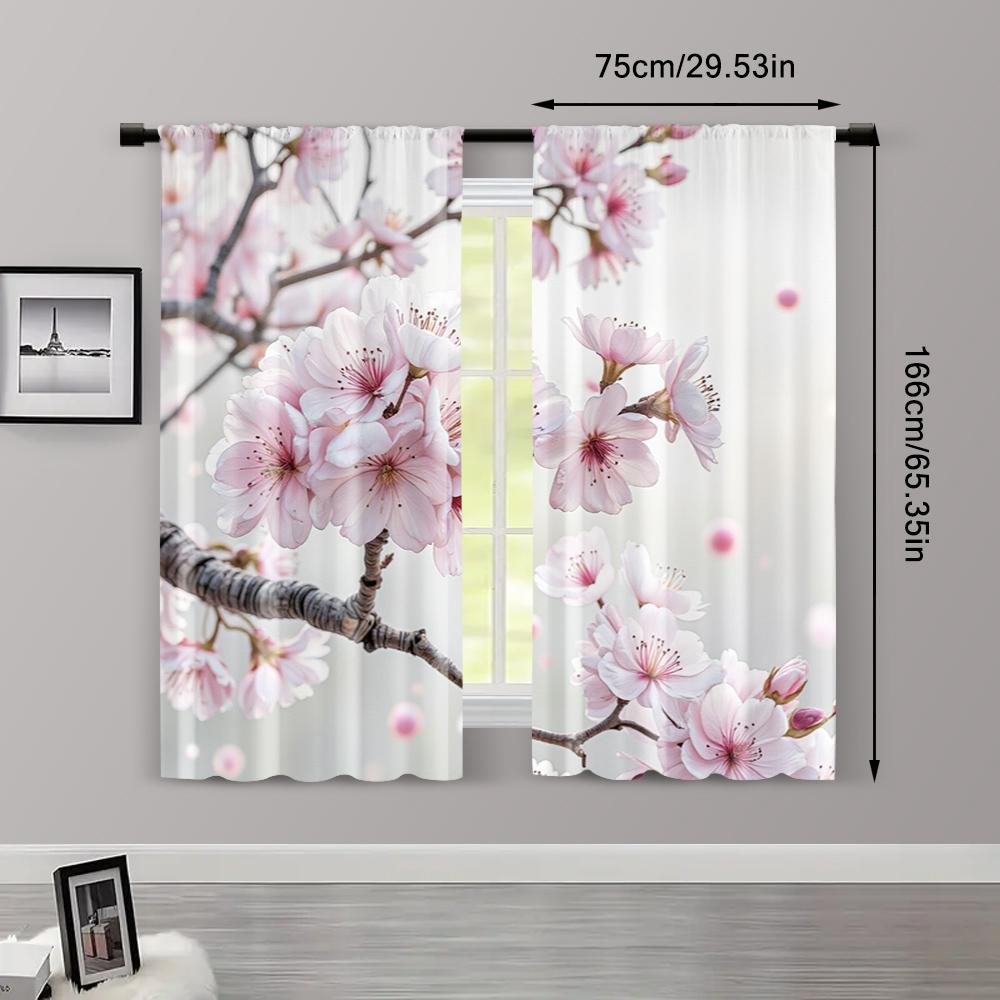 2pcs, Curtain Popular Watercolor Style Plum Blossom Versatile Fabric (without rod) Holiday Ldeal for Bedroom and Various Room