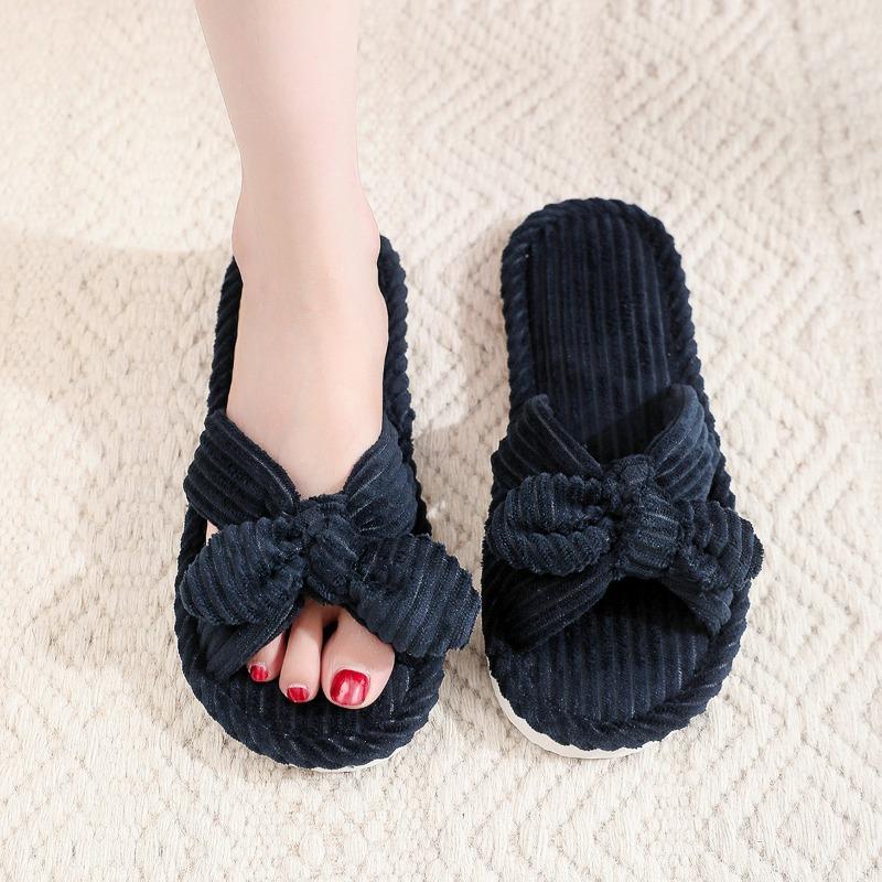Girl cotton slippers bow home plush slippers indoor fluffy women fluffy