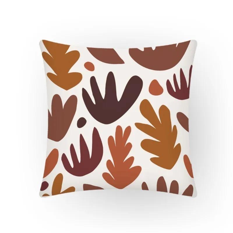 Sofa Simple Decorative Cushion Cover Cartoon Plant Leaves Square Pink Pillowcase Retro Comfortable and Durable