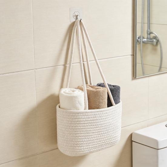 Rope Woven Storage Basket Boho Foldable Washable Hanging Baskets Multi-Tier Wall Mounted Organizer for Kitchen Produce Nursery Decor