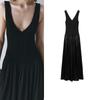 Spring New Arrival French Suit Vest Dress Sexy Deep V Black Panel Midi Skirt Dress 8203417