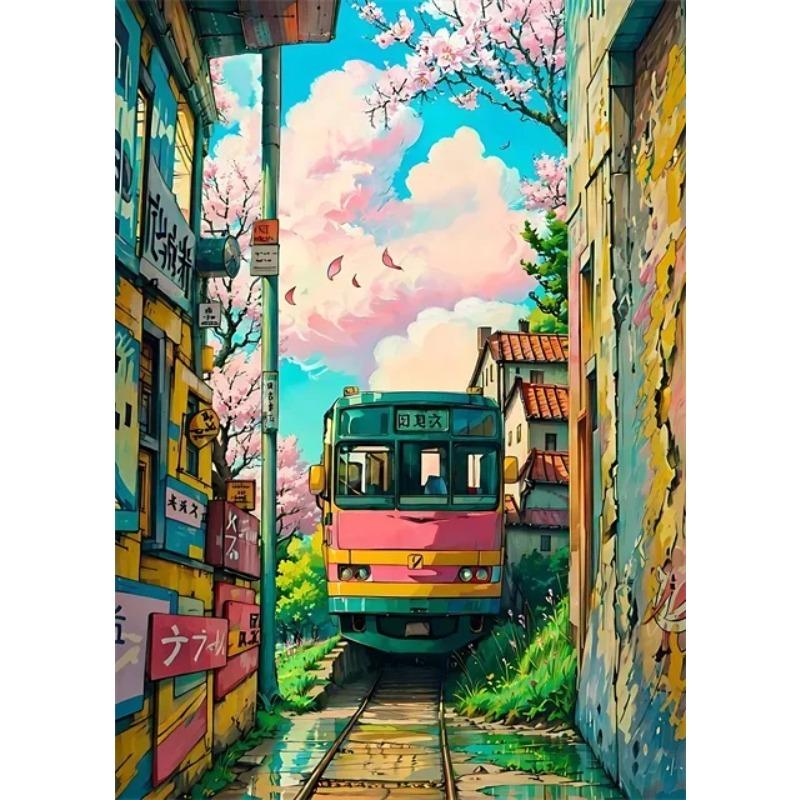 Japanese Street Scenery Cherry Blossom Architecture Canvas Poster Flowers Plants Landscape Wall Art Prints for Modern Home Decor