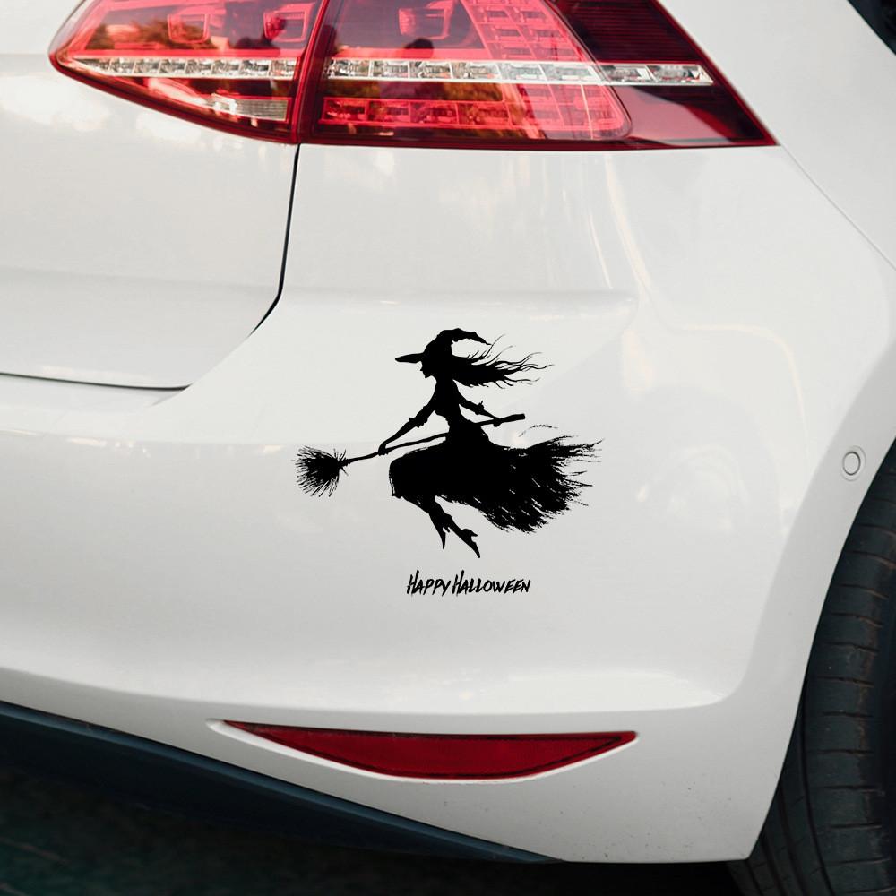 Halloween Black Broom Riding Witch Decoration Paste Painting For Wall And Car