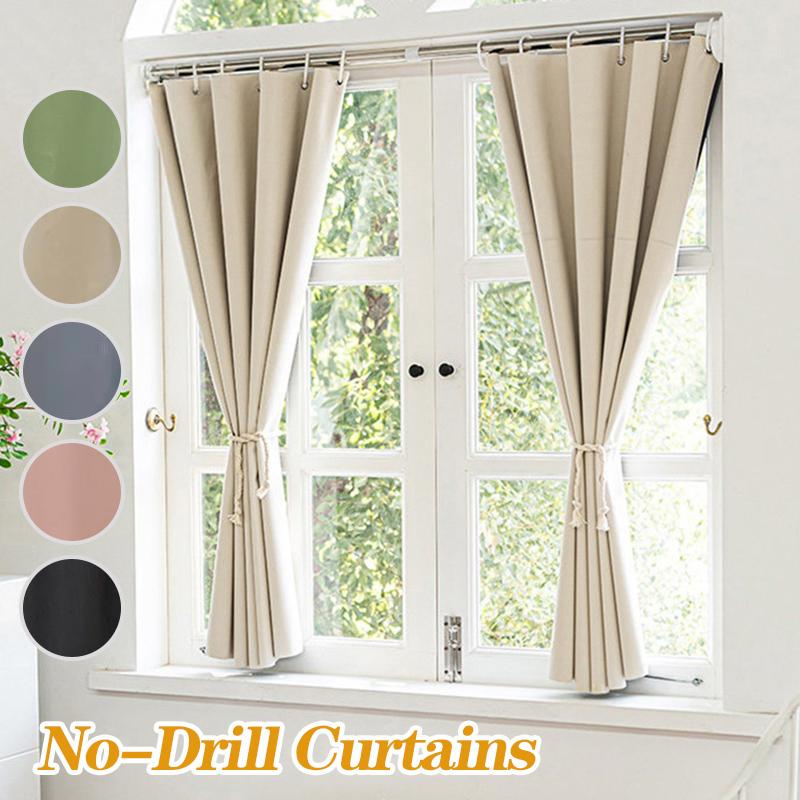 Solid Blackout Curtain with Grommets Kitchen Short Curtain Panels Bedroom Blackout Draperies UV Proof Privacy Protection Curtain