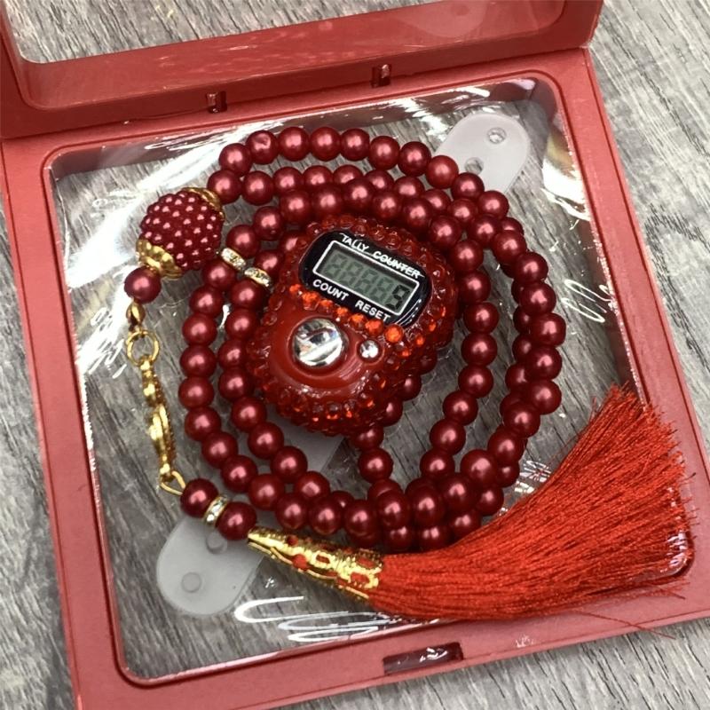 Tasbih Prayer Beads Wrap Bracelets with Counter Tasbih Prayer 99 Worry Beads Misbaha Islamic Allah & Mohammed Rosar