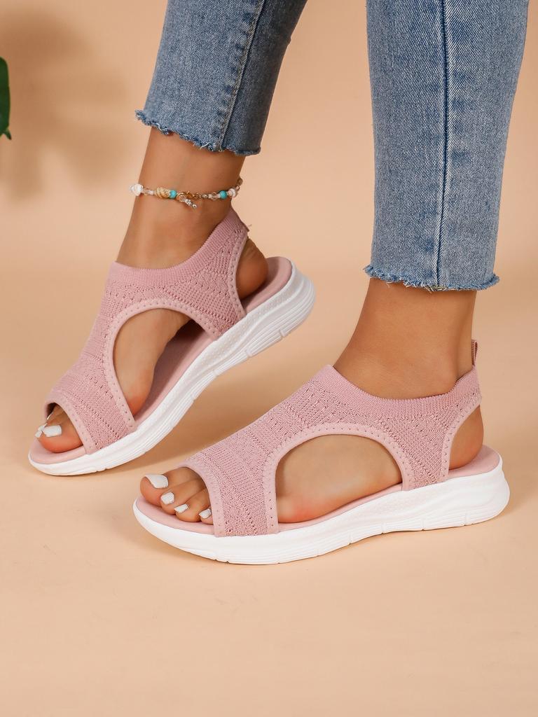 Large size thick-soled fish mouth sandals fly-woven mesh breathable one-pedal mesh casual sandals women's shoes