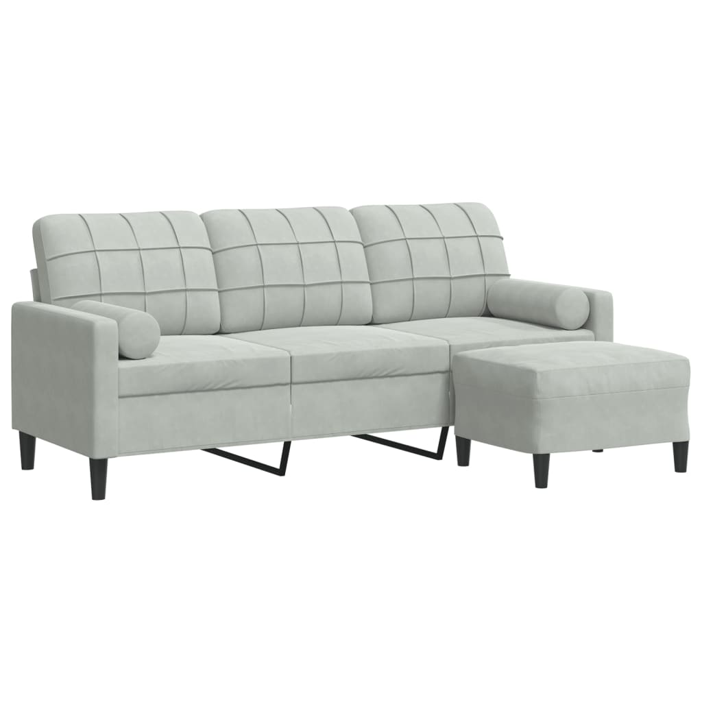 3 Seater Sofa with Footstool Light Grey 180 Cm Velvet