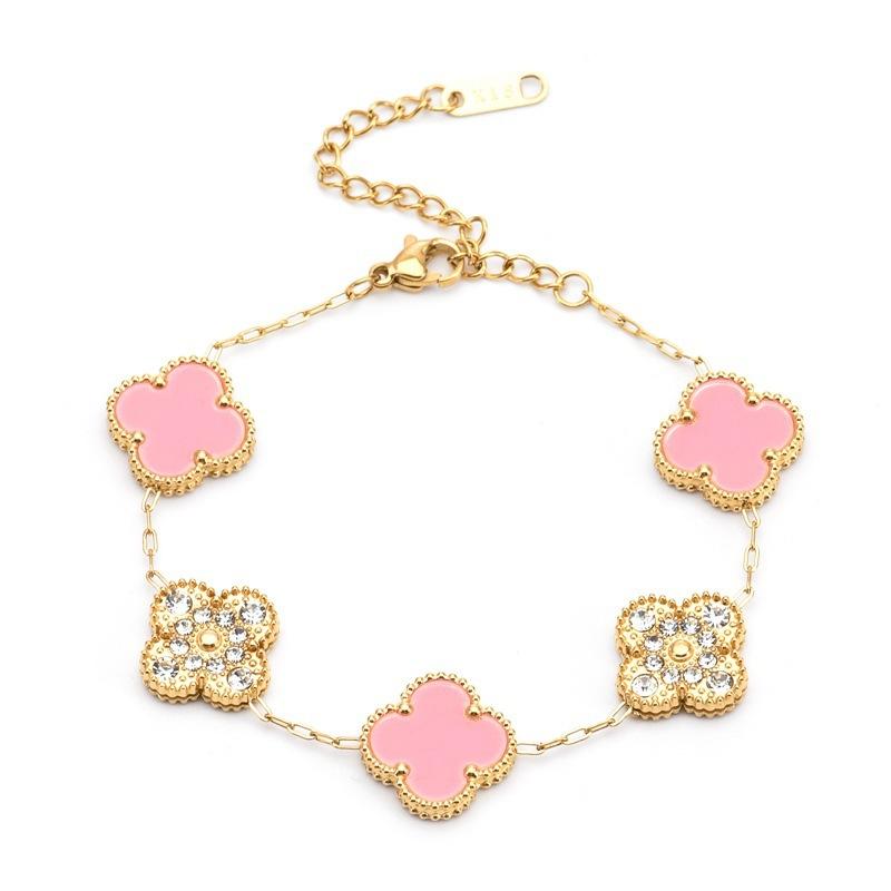 

Браслет из титана с цветком-четырехлистником 13 мм для женщин розовый