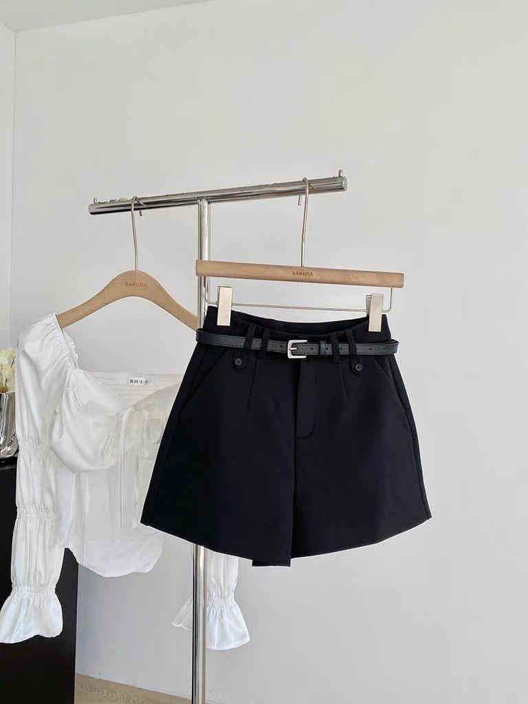 Korean Chic Women's High-Waist A-Line Wide-Leg Boot Shorts