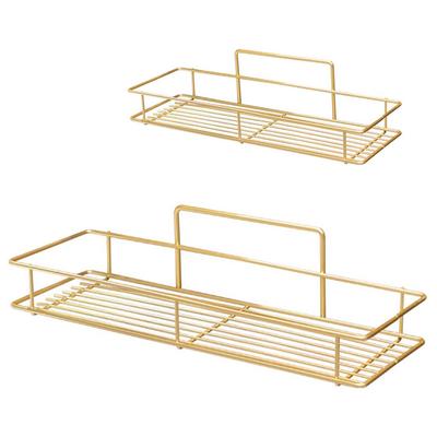 Queen-b Bathroom Storage Rack, Set of 2, Large and Small, Gold Frame, Strong Adhesive, No Drilling Required, Wall-Mounted, Bathroom Storage Rack for C