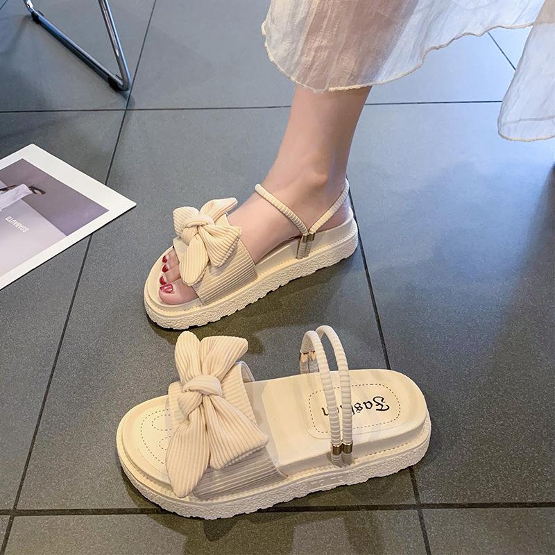 Two Sandals Female Summer Flat-bottomed Fairy Evening Breeze New Student Fashion Roman Thick-soled Beach Cool Slippers