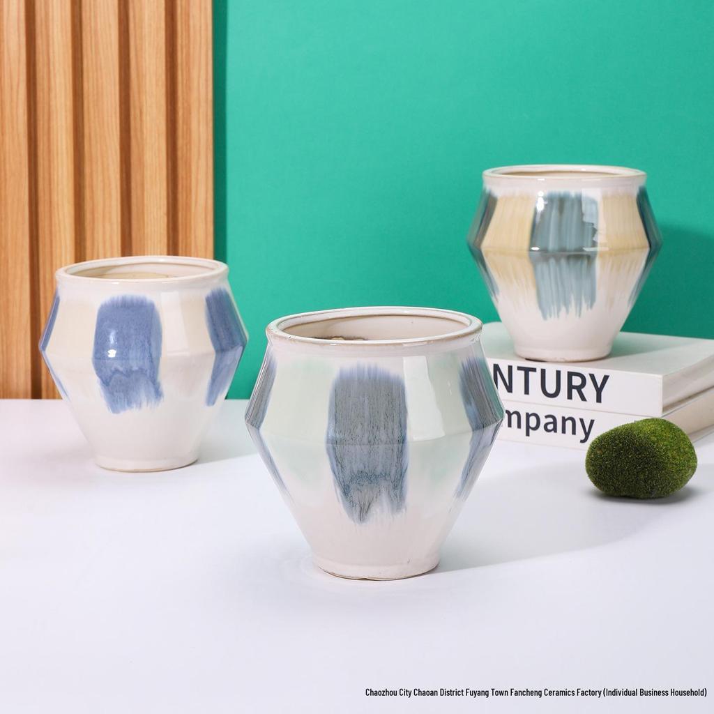 European-Style Hand-Painted Ceramic Flower Pot for Phalaenopsis - Luxurious Decorative Piece for Balcony or Living Room