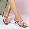 Elegant Pink Flower Decoration Heeled Sandals Women Fashion Square Toe Narrow Band Brand Designer Heels Sexy Banquet Party Shoes