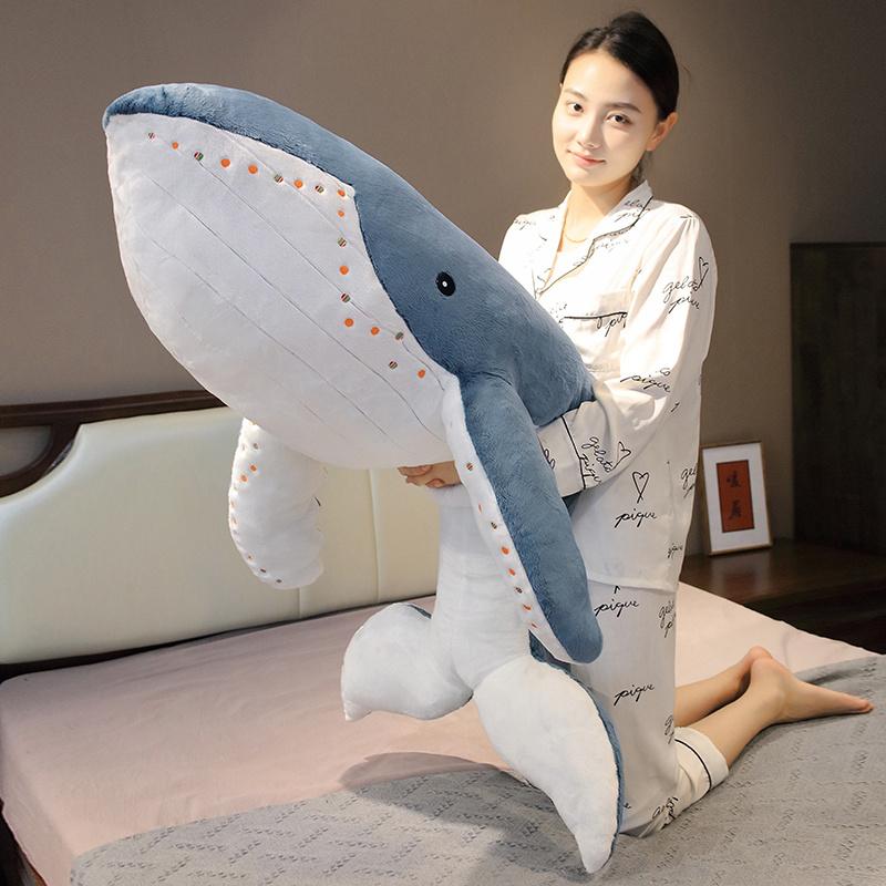 Peluche Balena Gigante 55-135cm Animali Marini Blu Peluche Morbido Squalo Cuscino Abbracciabile Regalo