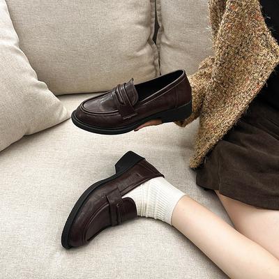 Thick Heel Black British Style Small Leather Shoes Women's Shoes 2025 New Spring and Autumn One-pedal Retro Loafers Single Shoes