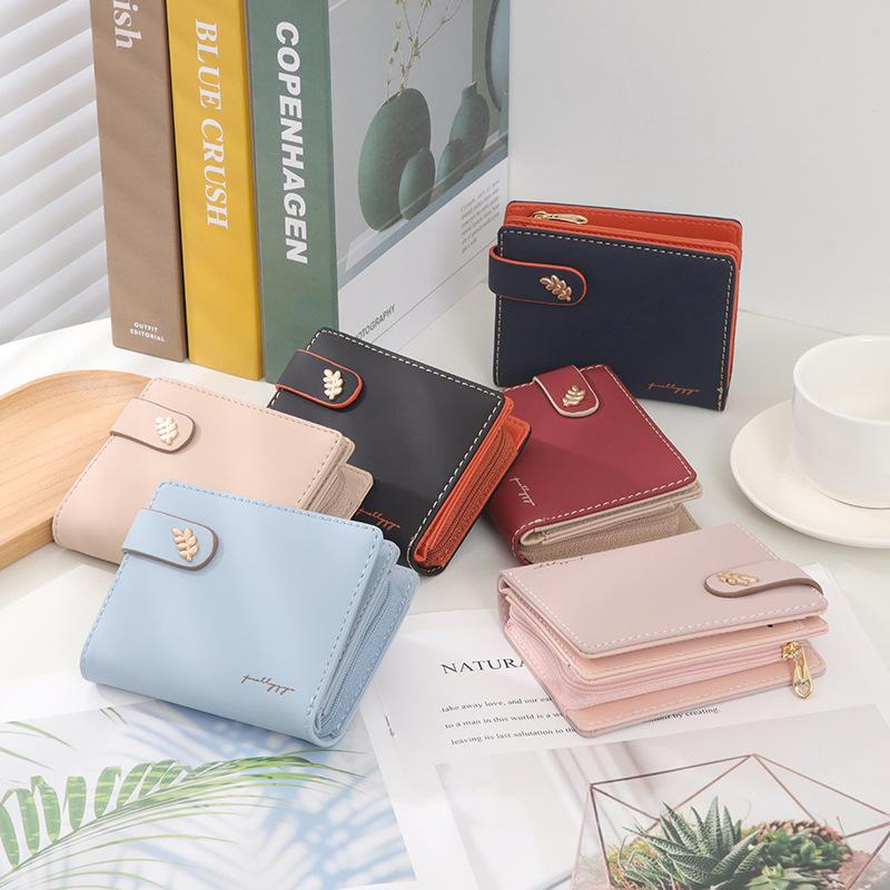 Wallet Women's Short Style Niche Fashion Personality Leaf Buckle Folding Women's Handbag