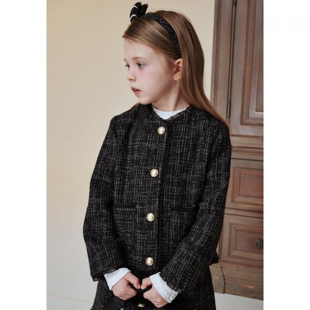 The Coffee Bean   Tea Leaf Black Tweed No Collar Jacket Ba12jk01bk