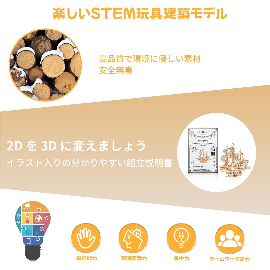 Hallisun 3D Wooden Assembled 3D Moving Mechanical Mechanical Vintage Home Birthday Japanese Instruction Manual Included Puzzle, Ship, Craft, DIY, Toy,