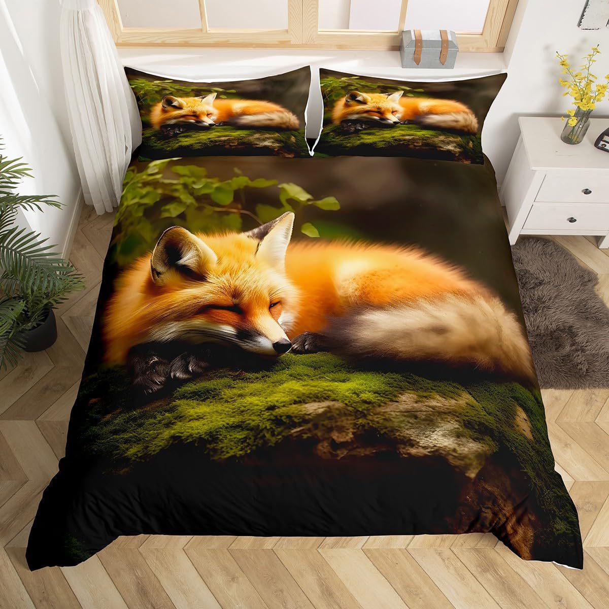 

Animal Theme Fox Three-Piece Quilt Cover Digital Printing Bedding Set Bed Cover EU single 135*200