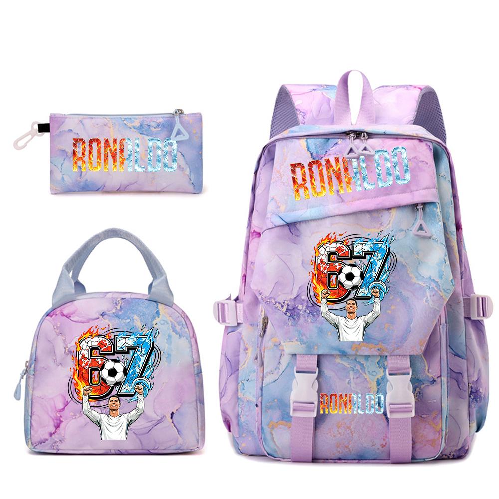 Cr7 Ronaldo 67 Print Student Rugzak Set met Lunchtas Etui Tienermeisjes School Reis Dagrugzak