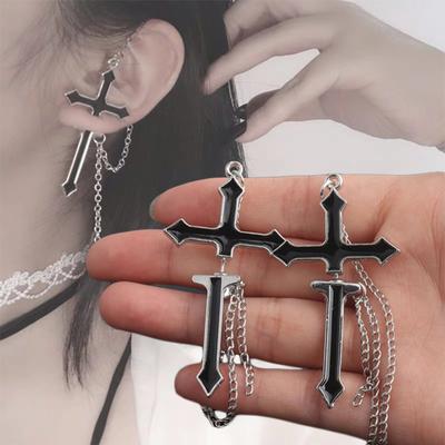 2022 PUNK Black Big Cross Open Ring for Women Party Jewelry Men Trendy Gothic Metal Cross Earrings Finger Ring Gifts