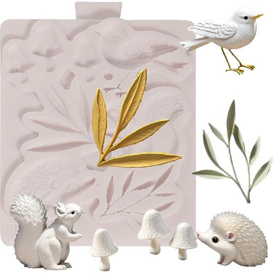 1 Pcs Flower Fondant Mold for Cake Decoration, Leaf Chocolate Silicone Mold, Exquisite Flower and Leaf Shape is Perfect for Wedding Desserts, Candy, 1Pcs Hedgehog Squirrel Si