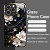 Elegante Custodia in Vetro Temperato con Motivo Fiore di Loto per iPhone 17 16 Pro Max 15 14 13 12 Mini 11 X XS MAX XR 7 8 Plus Cover