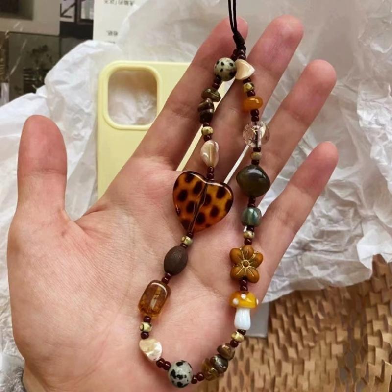 Plastic Beaded Phone Chain Pendant Telephone Lanyard Cellphone Rope Bracelet Fashion Keyring Keychain For Women Jewelry