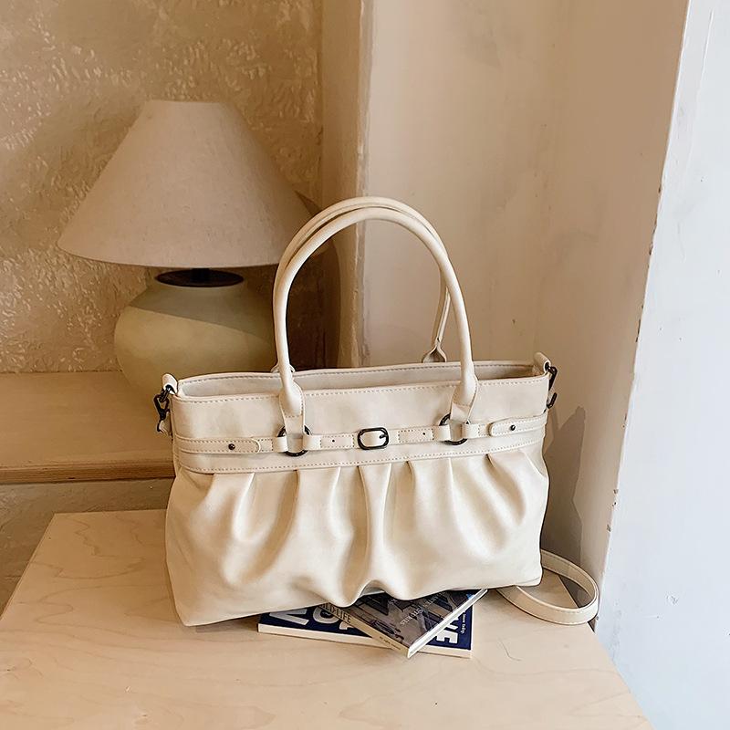 Korean Hot Girl Motorcycle Tote Bag Stylish Pleated Design Handbag Large Capacity Shoulder Bag Niche Versatile Crossbody Bag