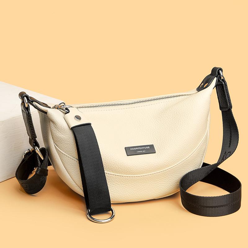 

100%Genuine Leather Handbag Women Half Moon Trend Messenger Shoulder Bag Fashion Brand Female Cowhide Phone Sac 24cm 8cm 16cm