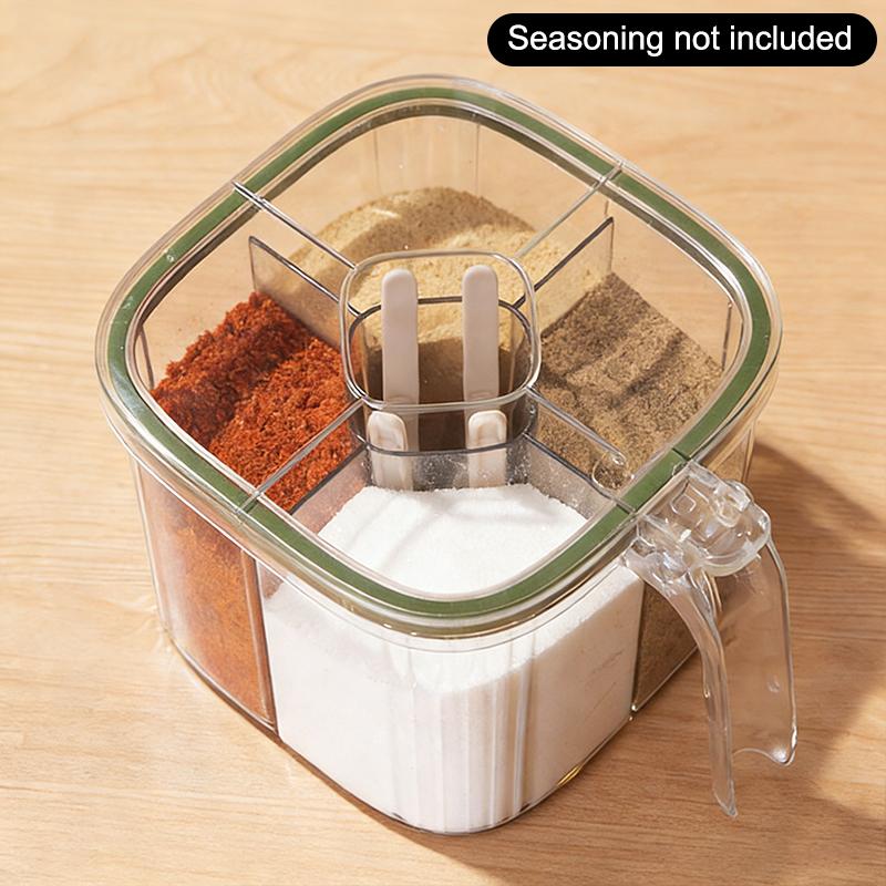 4 Grids Salt Pepper Seasoning Box Transparent Lid Spice Jar Chili Powder Sugar Bowl Condiments Storage Container Kitchen Gadgets