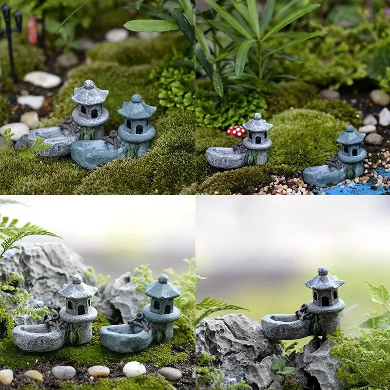 Resin Pond Tower - Mini Retro Fairy Tale Garden Decoration. DIY Mini Landscape Home Accessory with Terrace Design