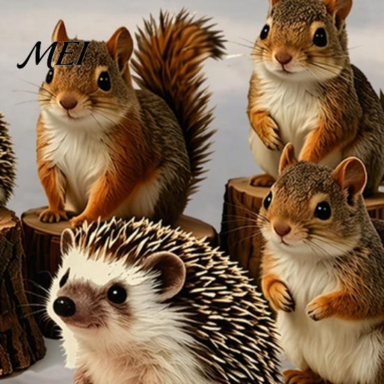 Forest Animal Window Film 2PCS Static Sticker, Squirrel And Hedgehog Printed, Autumn No Glue Glass Stickers Theme Waterproof PVC Decal, for