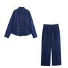 2025 Spring Women's Loose Fit Denim Shirt & Straight Leg Pants Set