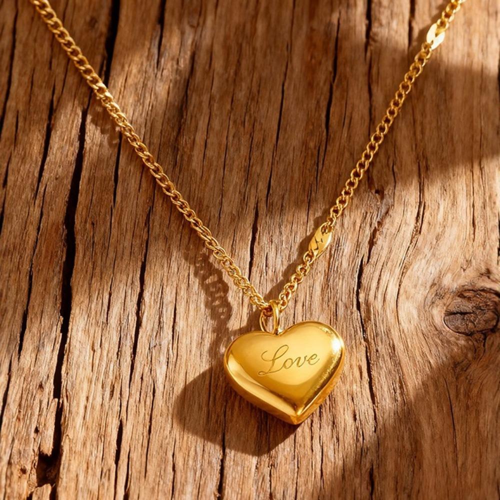 Stainless Steel Love Necklace Clavicle Chain 18K Gold Color Necklace for Women Fashion Summer Style Jewelry Gift
