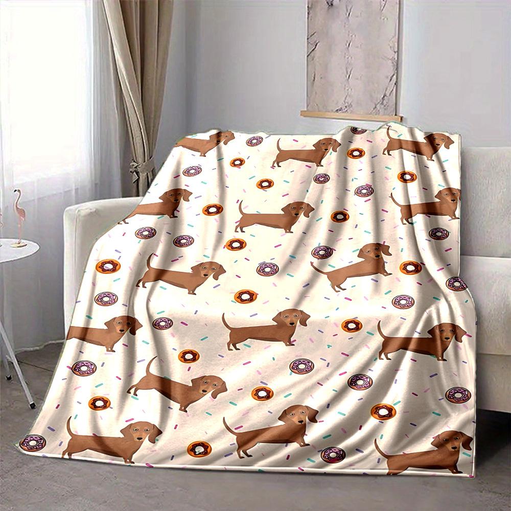 

1pc Dachshund Donut Lightweight Flannel Blanket, Comfortable and Warm Blanket, for Office and Camping Sofa Bed109 130cmx150cm