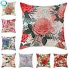 Linen Cushion Cover Flower Peony Rose Cherry Blossom Throw Pillow Cover Decorative For Home Chair Sofa Decor 45X45Cm