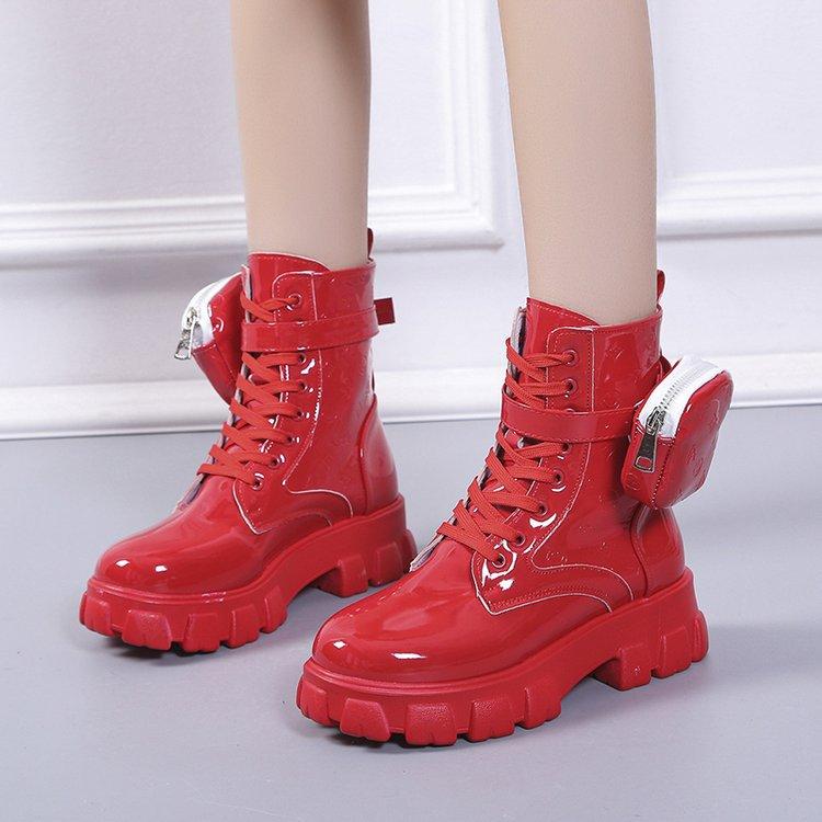 Autumn new foreign trade large size women's pocket locomotive boots women's British style thick-soled lace-up short knight Martin boots