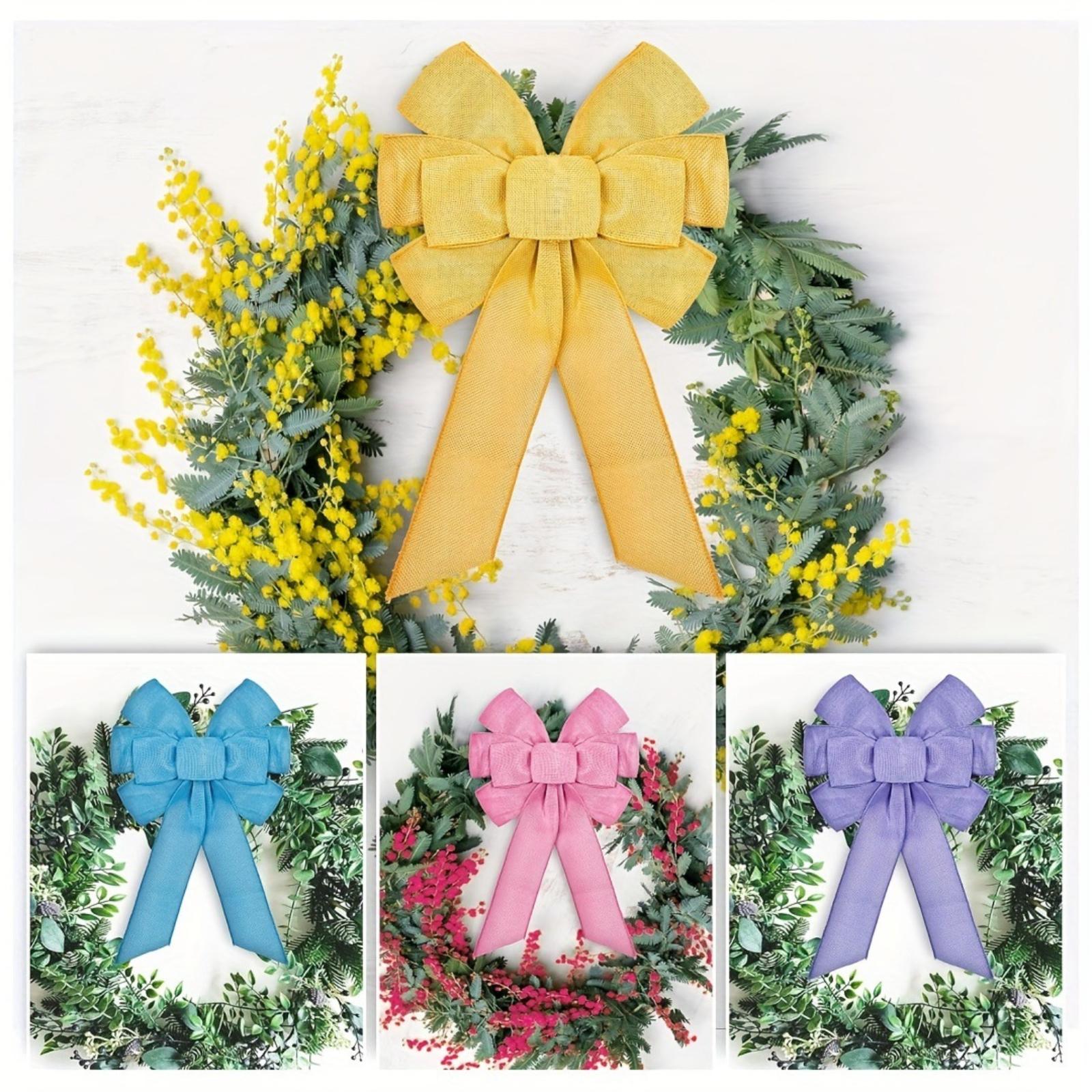 

Large Colorful Floral Wreath And Bow Decoration For Spring, Adorned With Ribbons And Bows, Perfect For Various Occasions. One Size