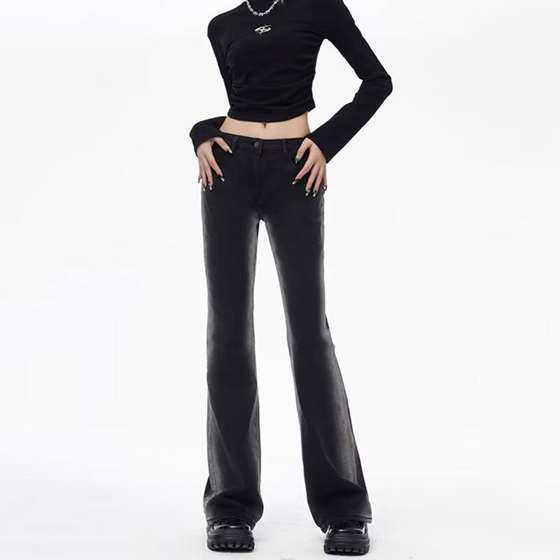 

2025 Осень Женские Джинсы Батал Высокая Посадка Стрейч Микро Клеш - Моделирующие Фигуру Груша с Сокрытием Бедер. XS черный серый