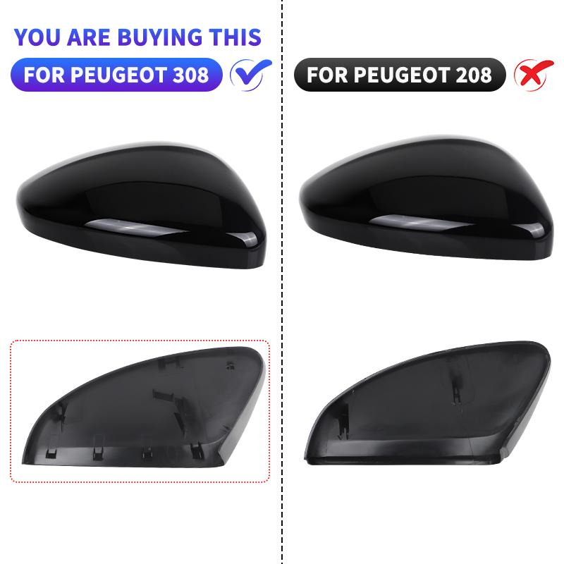 Primed Black/Glossy Black Side Rearview Mirror Cover Shell For Peugeot 308 MK2 2013 2014 2015 2016 2017 2018