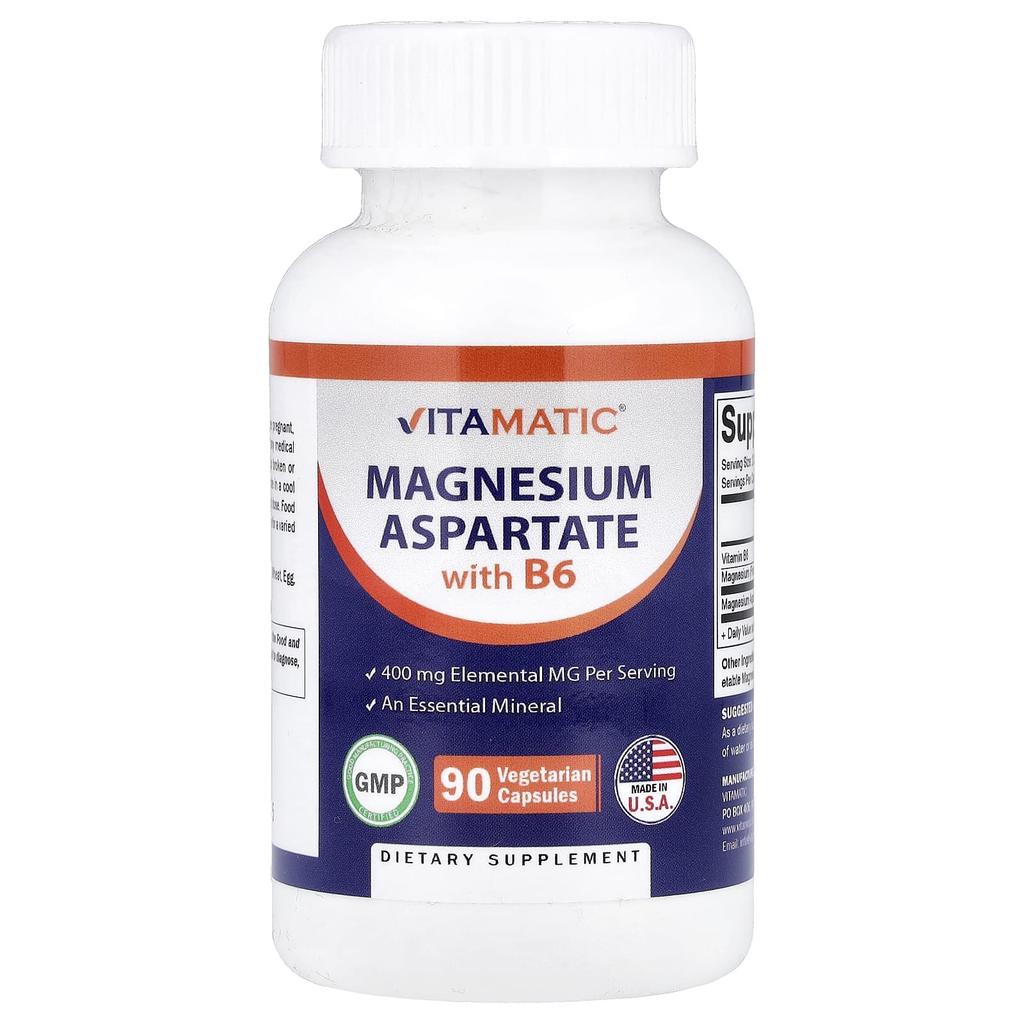 Vitamatic, Magnesium Aspartate, B6, 90 Veggie Capsules