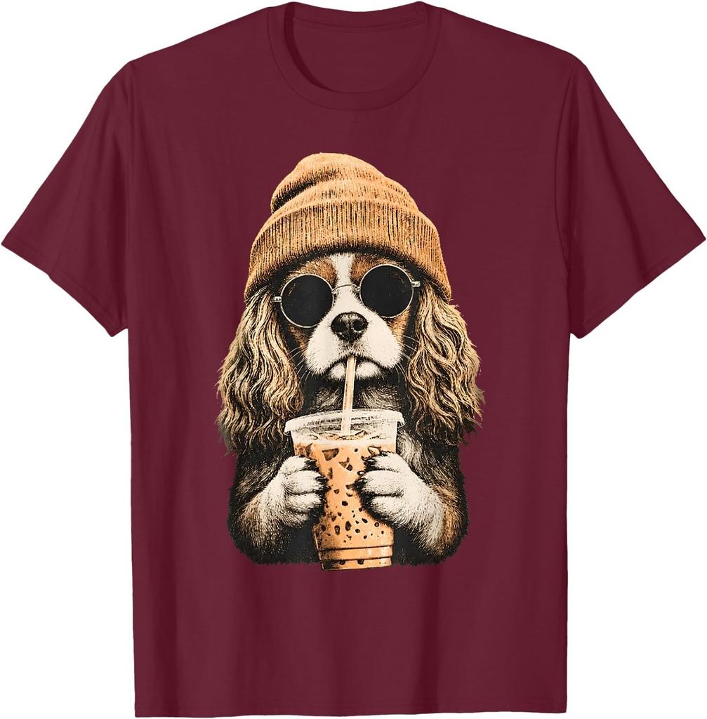 Cavalier King Charles Spaniel Hipster Coffee Dog Humor T-Shirt