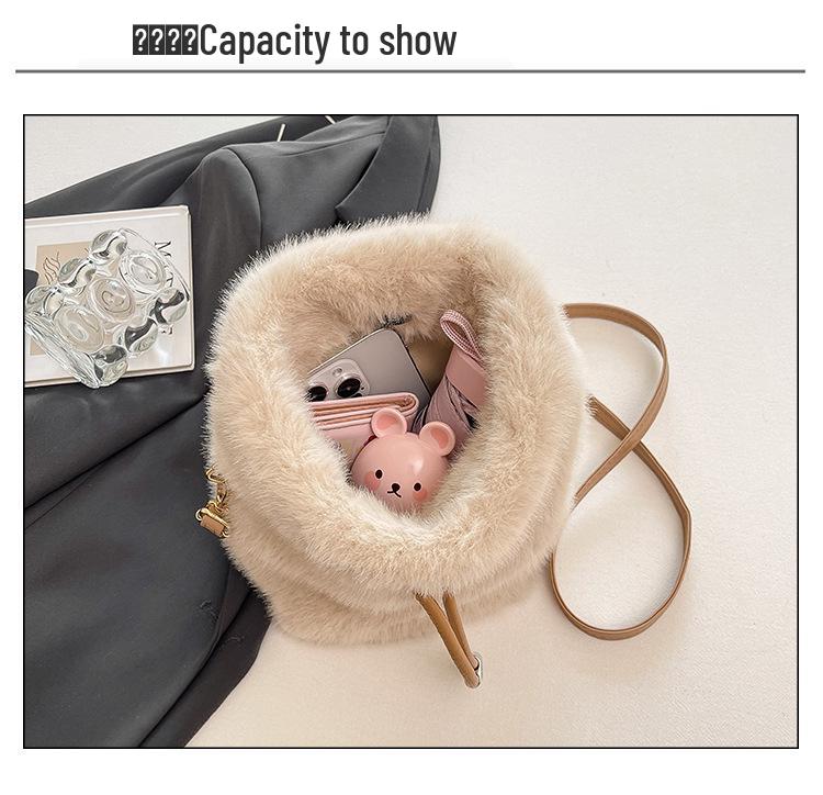 Damen 2025 Flauschige Fell Bucket Bag – Herbst/Winter Schulter Crossbody