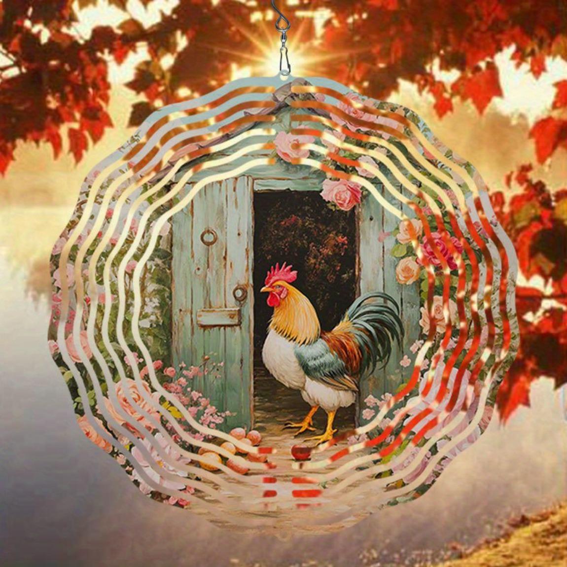 

Metal Art Windmill Garden Rooster Pattern Wind Spinner 3D Metal Wind Chime Outdoor Decor Dynamic Garden Art for Yard Patio Home Decoration
