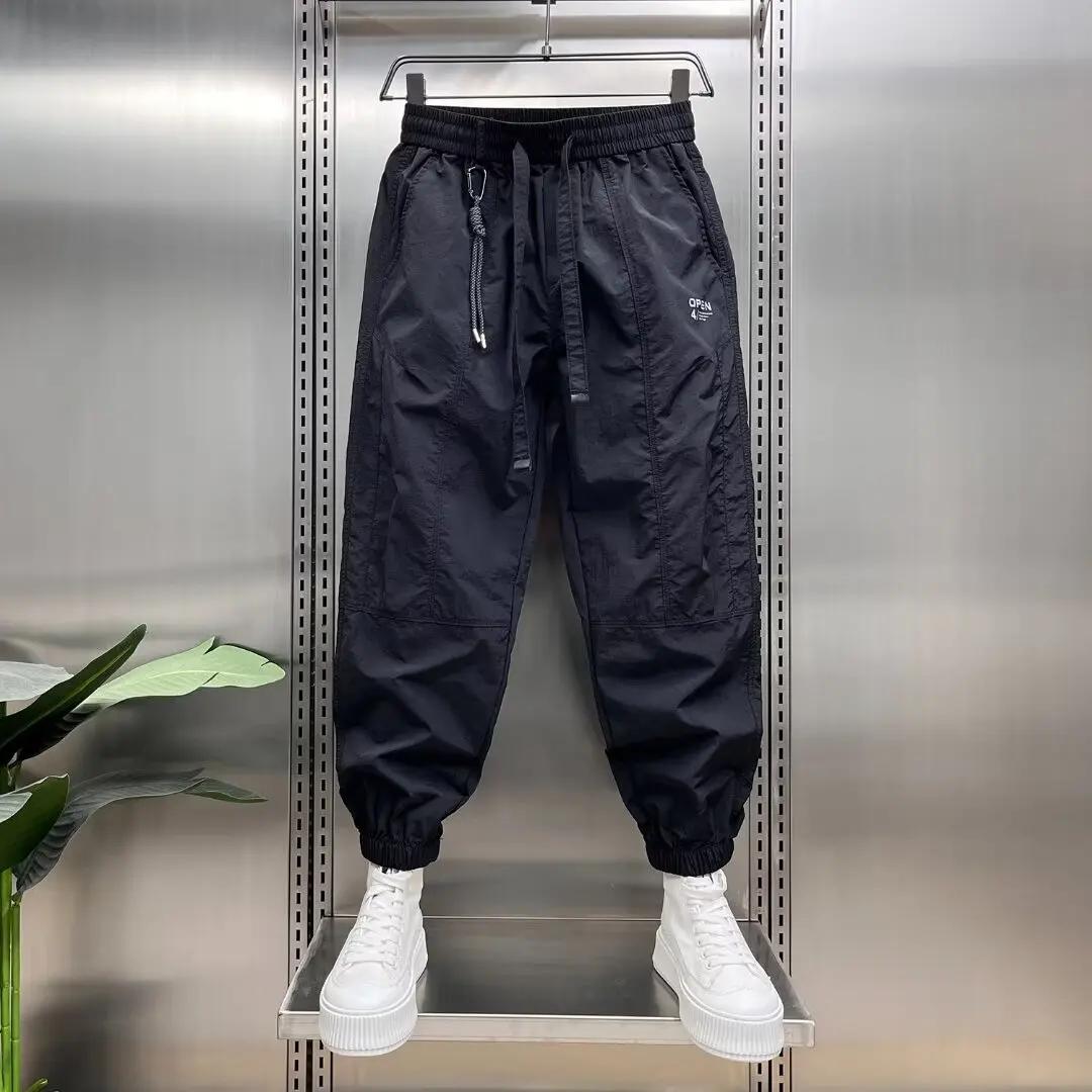 

Мужские летние 9-точечные спортивные штаны, модные, с зауженными штанинами, ледяное ощущение, дышащие, повседневные брюки XXL чёрный